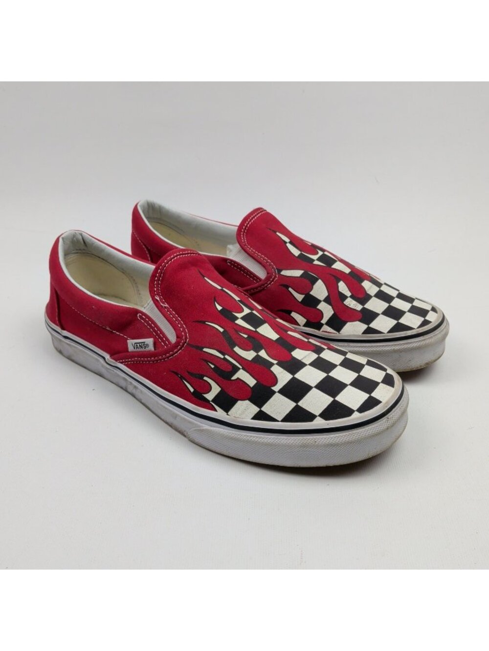 Vans Classic Slip-On Checkerboard Flame/Red Blood Drip Skate Shoes Size 10 Mens